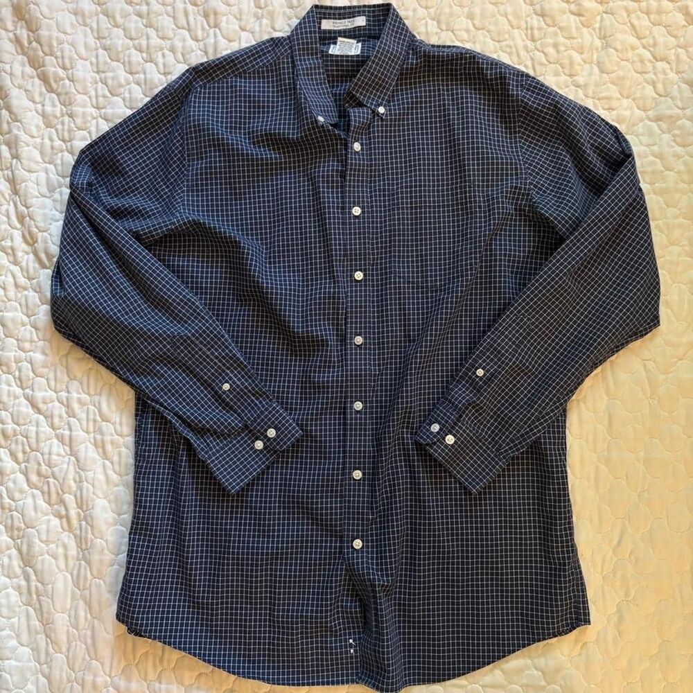 L.L. Bean Men's Navy Blue Button Long Sleeve Shirt Traditional Fit Size L Tall